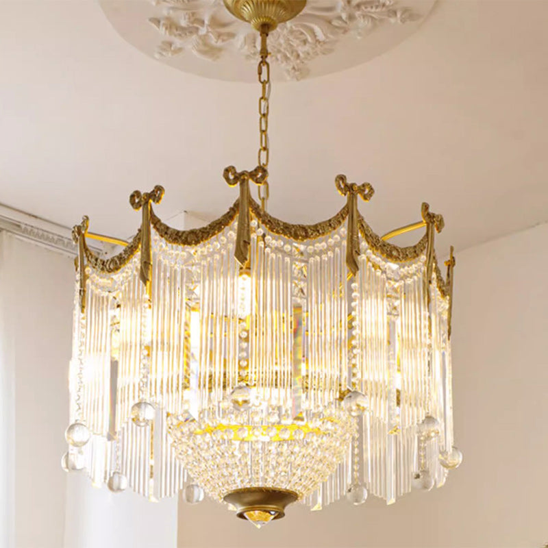 Traditional French Brass Crystal Bow Tie Tassel 4/6/8 Light Chandeliers for Living Room BulbSquare