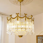 Traditional French Brass Crystal Bow Tie Tassel 4/6/8 Light Chandeliers for Living Room BulbSquare