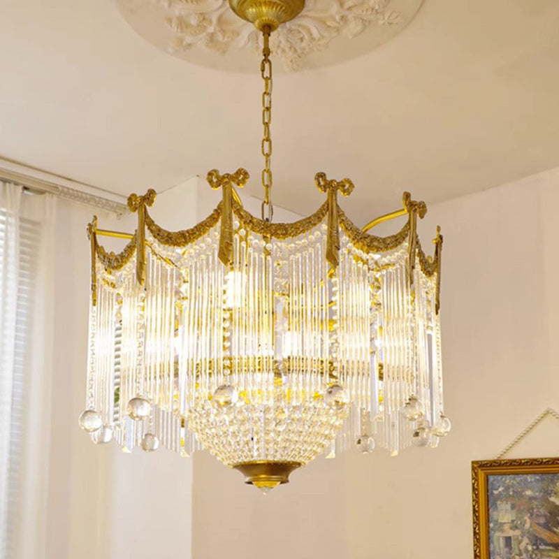 Traditional French Brass Crystal Bow Tie Tassel 4/6/8 Light Chandeliers for Living Room BulbSquare