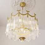Traditional French Brass Crystal Bow Tie Tassel 4/6/8 Light Chandeliers for Living Room BulbSquare