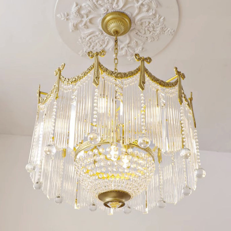 Traditional French Brass Crystal Bow Tie Tassel 4/6/8 Light Chandeliers for Living Room BulbSquare