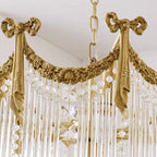 Traditional French Brass Crystal Bow Tie Tassel 4/6/8 Light Chandeliers for Living Room BulbSquare