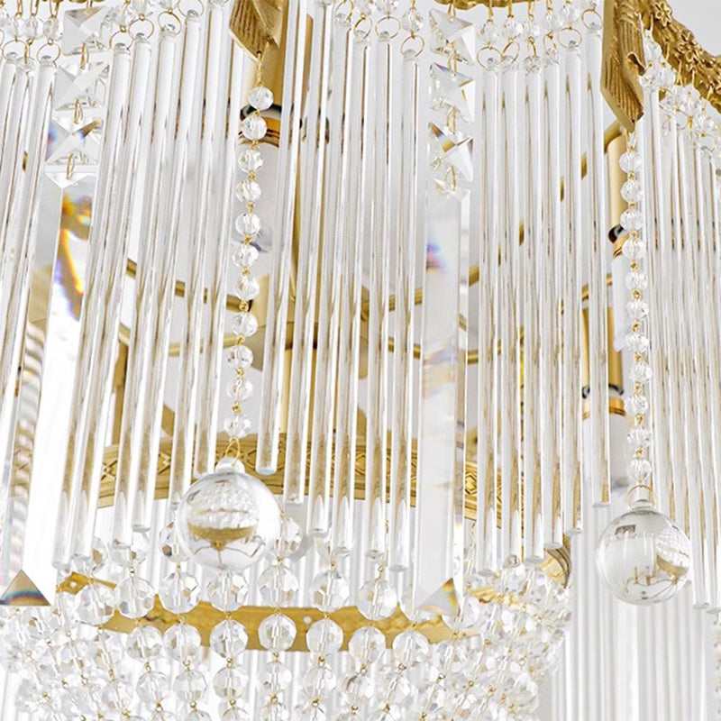Traditional French Brass Crystal Bow Tie Tassel 4/6/8 Light Chandeliers for Living Room BulbSquare