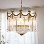 Traditional French Brass Crystal Bow Tie Tassel 4/6/8 Light Chandeliers for Living Room BulbSquare