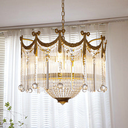 Traditional French Brass Crystal Bow Tie Tassel 4/6/8 Light Chandeliers for Living Room
