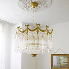 Traditional French Brass Crystal Bow Tie Tassel 4/6/8 Light Chandeliers for Living Room BulbSquare
