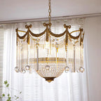 Traditional French Brass Crystal Bow Tie Tassel 4/6/8 Light Chandeliers for Living Room BulbSquare