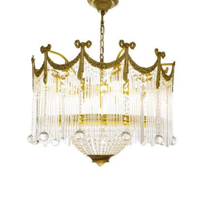 Traditional French Brass Crystal Bow Tie Tassel 4/6/8 Light Chandeliers for Living Room