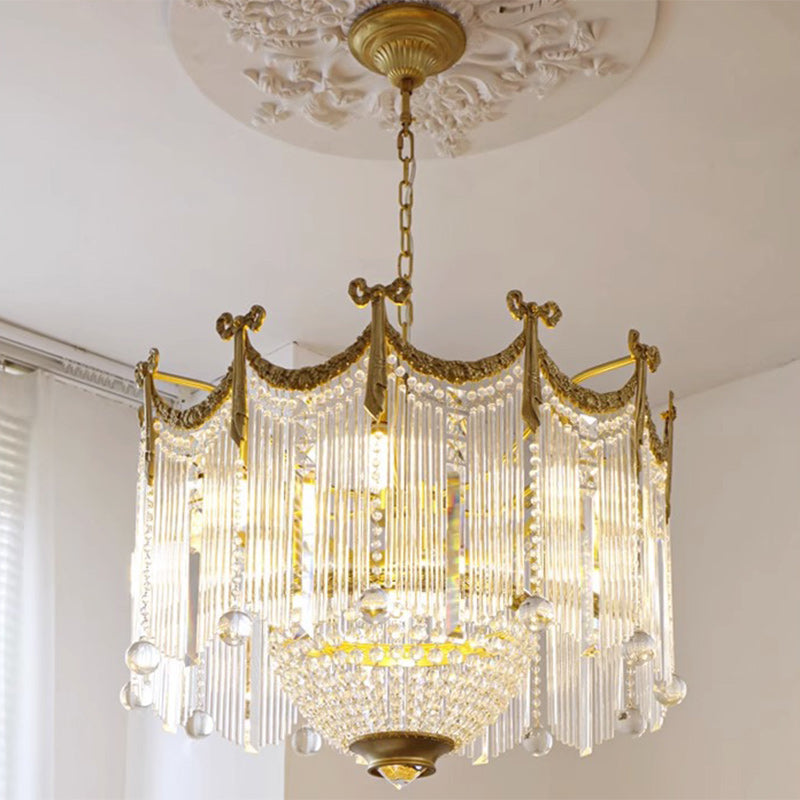 Traditional French Brass Crystal Bow Tie Tassel 4/6/8 Light Chandeliers for Living Room BulbSquare