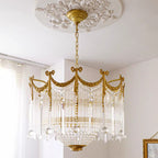Traditional French Brass Crystal Bow Tie Tassel 4/6/8 Light Chandeliers for Living Room BulbSquare