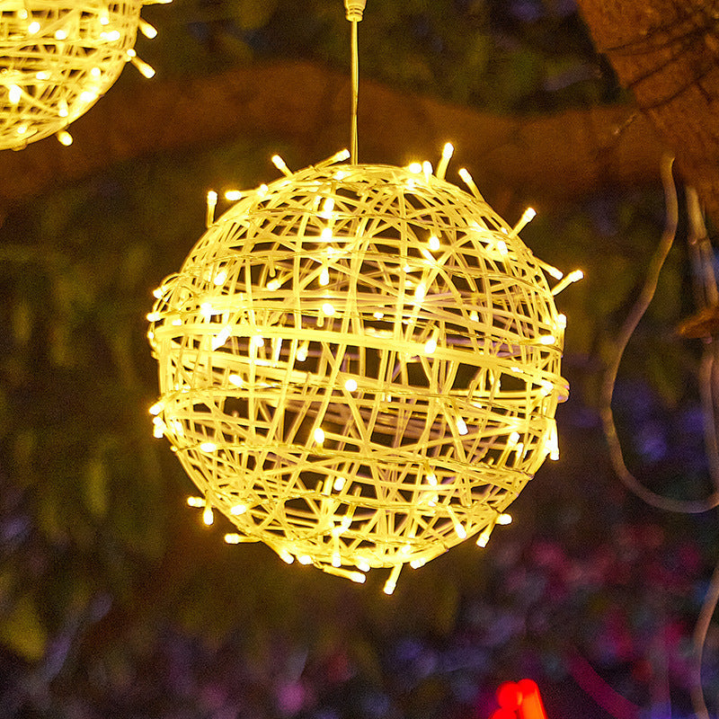 Modern Art Deco Solar Waterproof Weaving Ball Hanging PVC Plastic LED Outdoor Light Landscape Lighting For Garden Lumendat