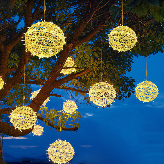 Modern Art Deco Solar Waterproof Weaving Ball Hanging PVC Plastic LED Outdoor Light Landscape Lighting For Garden Lumendat