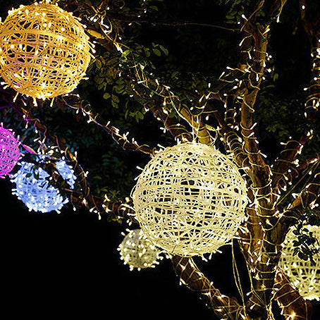 Modern Art Deco Solar Waterproof Weaving Ball Hanging PVC Plastic LED Outdoor Light Landscape Lighting For Garden Lumendat