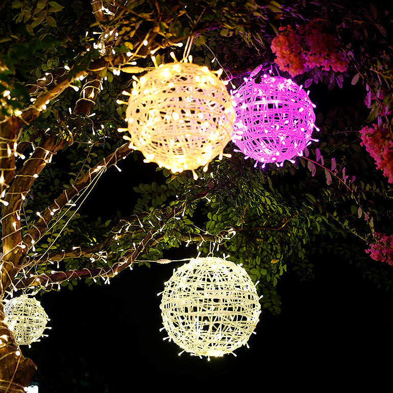 Modern Art Deco Solar Waterproof Weaving Ball Hanging PVC Plastic LED Outdoor Light Landscape Lighting For Garden Lumendat