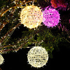 Modern Art Deco Solar Waterproof Weaving Ball Hanging PVC Plastic LED Outdoor Light Landscape Lighting For Garden Lumendat