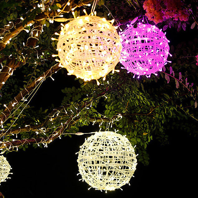 Modern Art Deco Solar Waterproof Weaving Ball Hanging PVC Plastic LED Outdoor Light Landscape Lighting For Garden Lumendat