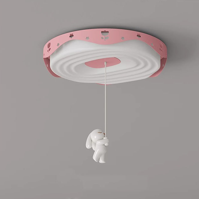 Lumendat Contemporary Nordic Kids Iron PE Round Doughnut Hanging Animal LED Flush Mount Ceiling Light For Bedroom Lumendat