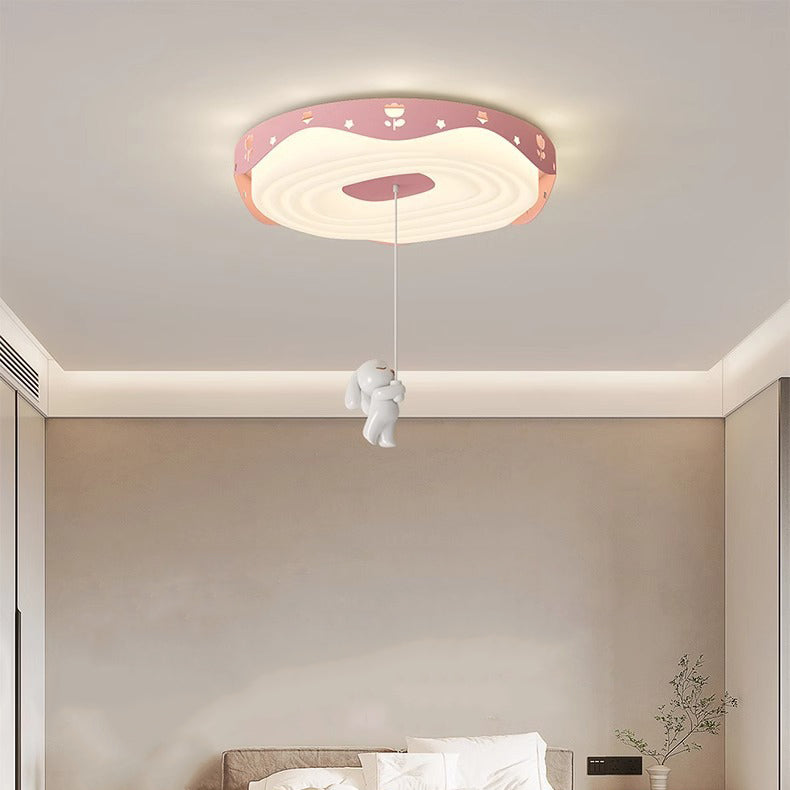 Lumendat Contemporary Nordic Kids Iron PE Round Doughnut Hanging Animal LED Flush Mount Ceiling Light For Bedroom Lumendat