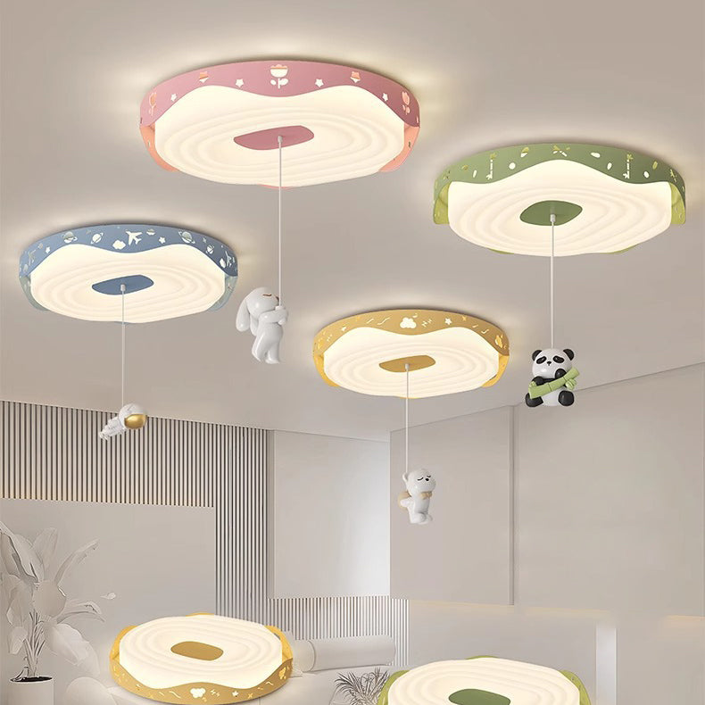 Lumendat Contemporary Nordic Kids Iron PE Round Doughnut Hanging Animal LED Flush Mount Ceiling Light For Bedroom Lumendat