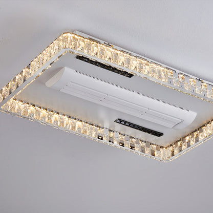 Modern Luxury Stainless Steel Acrylic Crystal Round Square Rectangular LED Flush Mount Ceiling Bladeless Fan Light For Bedroom