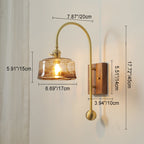 Contemporary Retro Brass Walnut Glass Round Diamond 1-Light Wall Sconce Lamp For Bedside