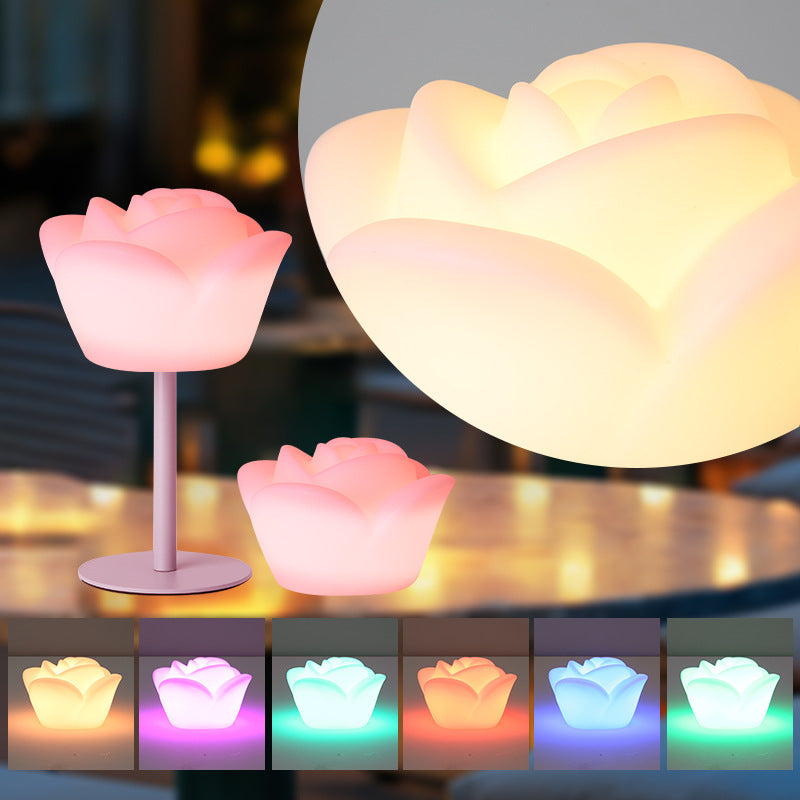 Contemporary Creative Rechargeable Waterproof PE Rose LED Table Lamp Night Light For Bedside Lumendat