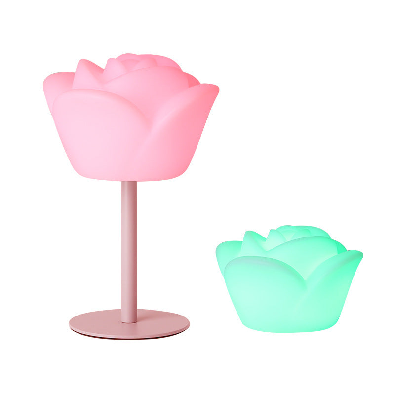 Contemporary Creative Rechargeable Waterproof PE Rose LED Table Lamp Night Light For Bedside Lumendat