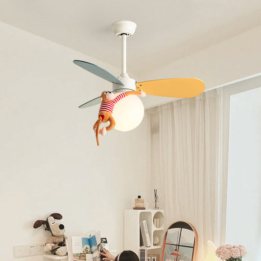 Contemporary Nordic Wood Iron Acrylic Ball 1-Light Downrods Ceiling Fan Light For Bedroom