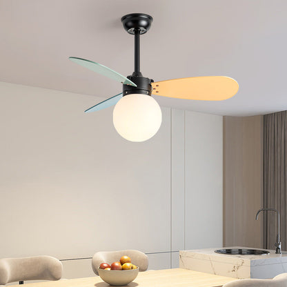 Contemporary Nordic Wood Iron Acrylic Ball 1-Light Downrods Ceiling Fan Light For Bedroom