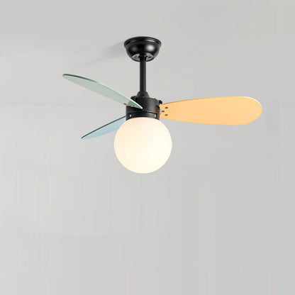 Contemporary Nordic Wood Iron Acrylic Ball 1-Light Downrods Ceiling Fan Light For Bedroom