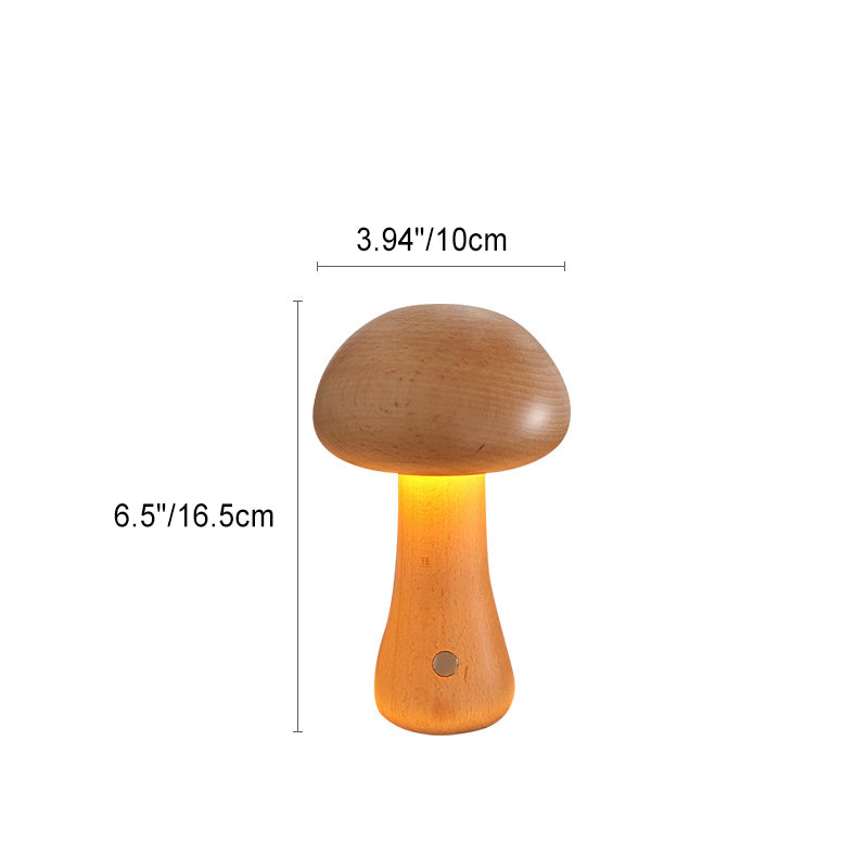 Contemporary Scandinavian Rechargeable Solid Wood Mushroom LED Table Lamp Night Light For Bedside Lumendat