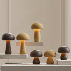 Contemporary Scandinavian Rechargeable Solid Wood Mushroom LED Table Lamp Night Light For Bedside Lumendat