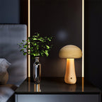 Contemporary Scandinavian Rechargeable Solid Wood Mushroom LED Table Lamp Night Light For Bedside Lumendat