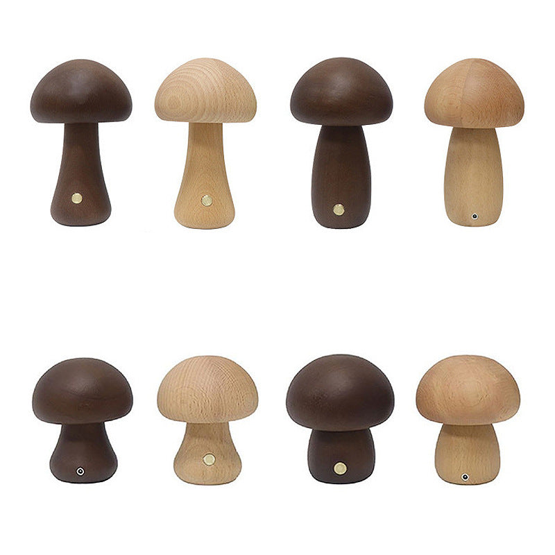 Contemporary Scandinavian Rechargeable Solid Wood Mushroom LED Table Lamp Night Light For Bedside Lumendat