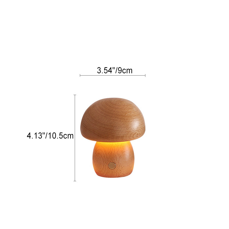 Contemporary Scandinavian Rechargeable Solid Wood Mushroom LED Table Lamp Night Light For Bedside Lumendat