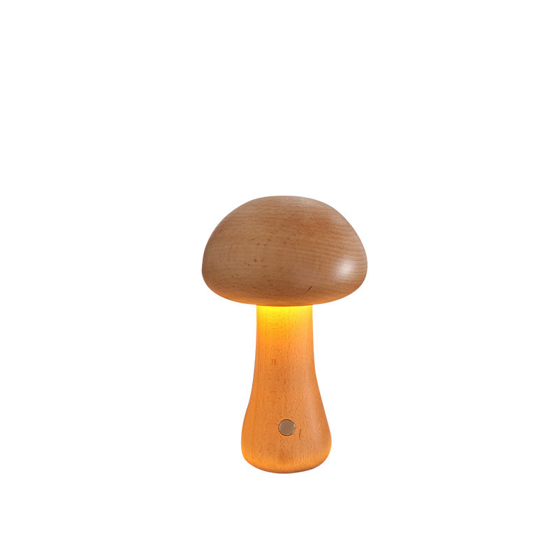 Contemporary Scandinavian Rechargeable Solid Wood Mushroom LED Table Lamp Night Light For Bedside Lumendat
