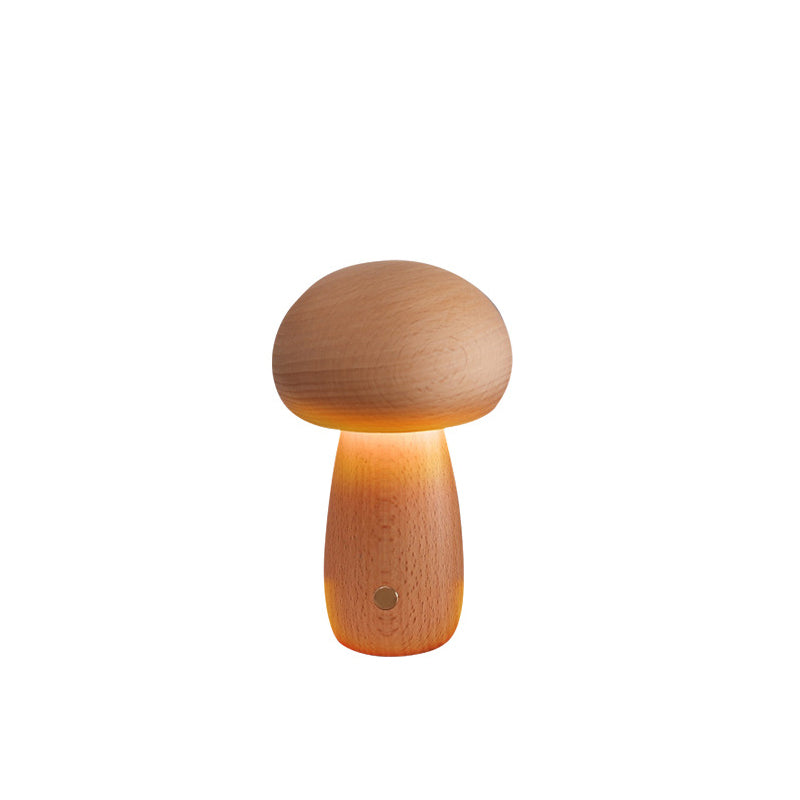 Contemporary Scandinavian Rechargeable Solid Wood Mushroom LED Table Lamp Night Light For Bedside Lumendat