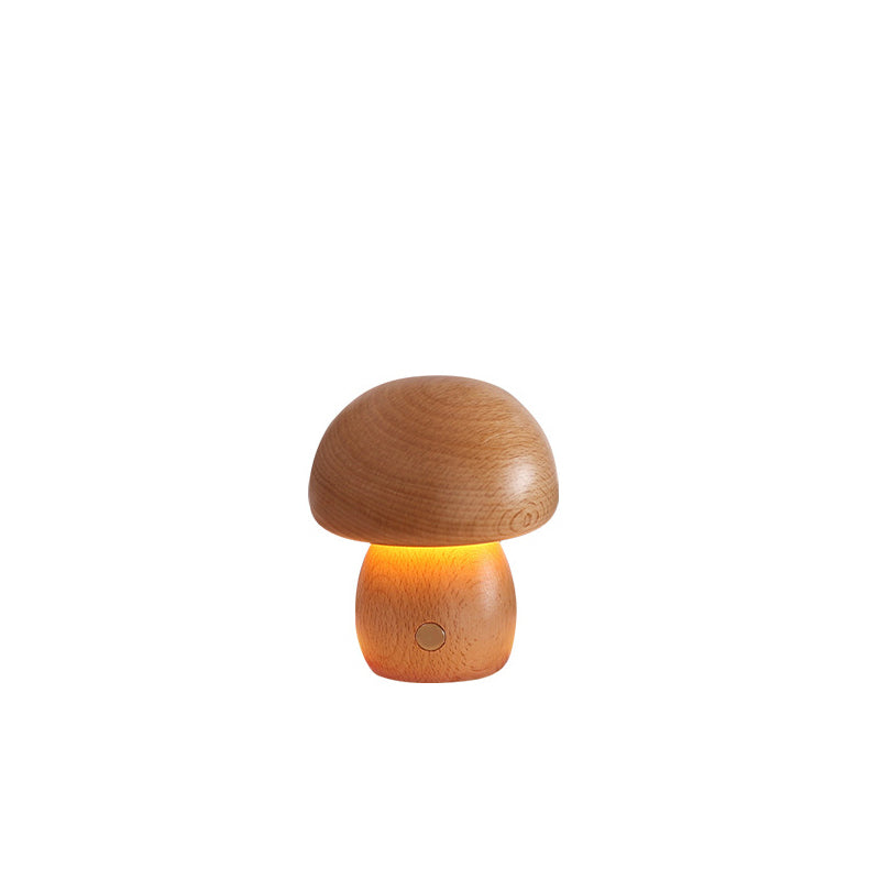 Contemporary Scandinavian Rechargeable Solid Wood Mushroom LED Table Lamp Night Light For Bedside Lumendat