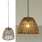 Traditional Farmhouse Solar Waterproof Weaving Iron Rattan Cage LED Outdoor Pendant Light for Outdoor Patio BulbSquare