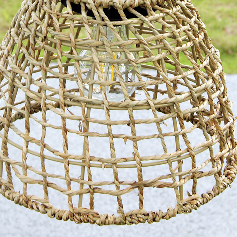 Traditional Farmhouse Solar Waterproof Weaving Iron Rattan Cage LED Outdoor Pendant Light for Outdoor Patio BulbSquare