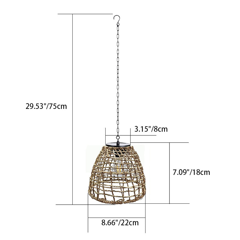 Traditional Farmhouse Solar Waterproof Weaving Iron Rattan Cage LED Outdoor Pendant Light for Outdoor Patio BulbSquare