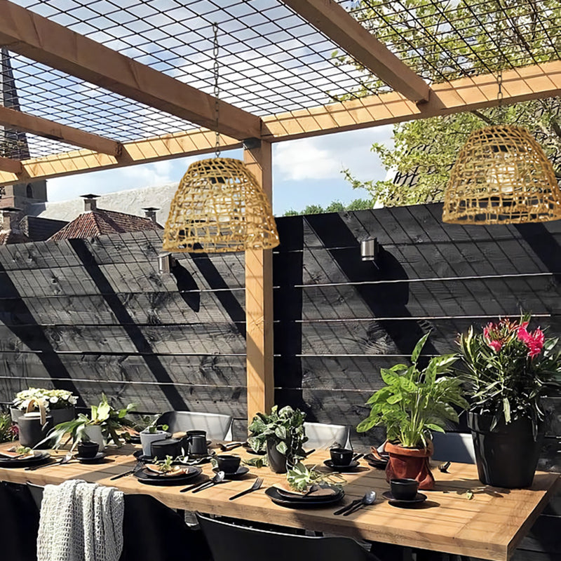 Traditional Farmhouse Solar Waterproof Weaving Iron Rattan Cage LED Outdoor Pendant Light for Outdoor Patio BulbSquare