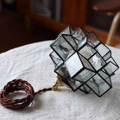 Traditional Vintage Glass Brass Triple Layered Hexagonal Star 1-Light Pendant Light For Dining Room