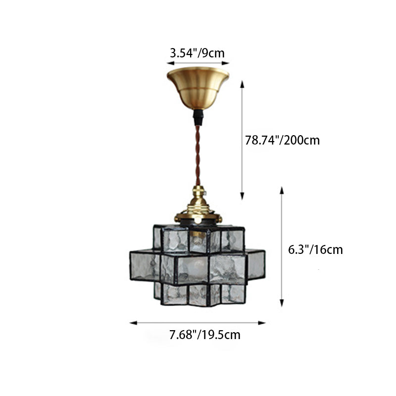 Traditional Vintage Glass Brass Triple Layered Hexagonal Star 1-Light Pendant Light For Dining Room