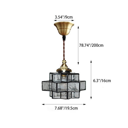 Traditional Vintage Glass Brass Triple Layered Hexagonal Star 1-Light Pendant Light For Dining Room