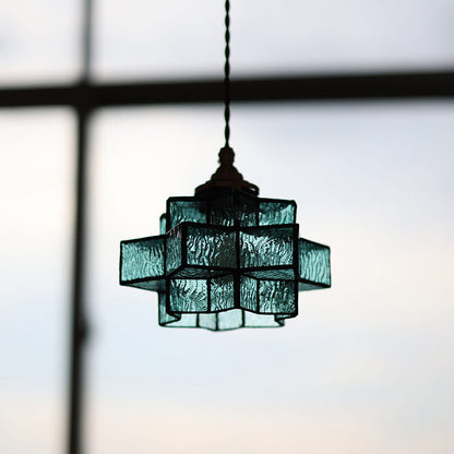Traditional Vintage Glass Brass Triple Layered Hexagonal Star 1-Light Pendant Light For Dining Room