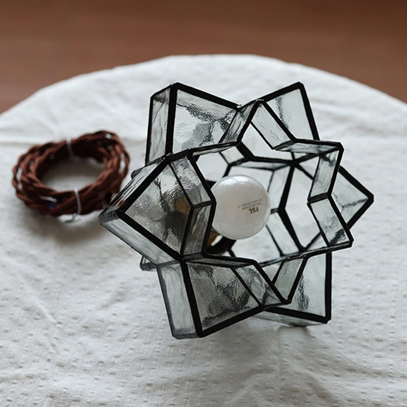 Traditional Vintage Glass Brass Triple Layered Hexagonal Star 1-Light Pendant Light For Dining Room