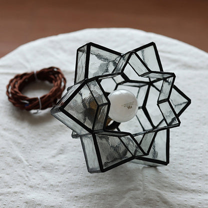 Traditional Vintage Glass Brass Triple Layered Hexagonal Star 1-Light Pendant Light For Dining Room