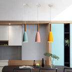 Contemporary Nordic Iron Wood Conic 1-Light Pendant Light For Dining Room