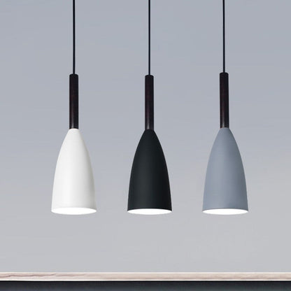Contemporary Nordic Iron Wood Conic 1-Light Pendant Light For Dining Room